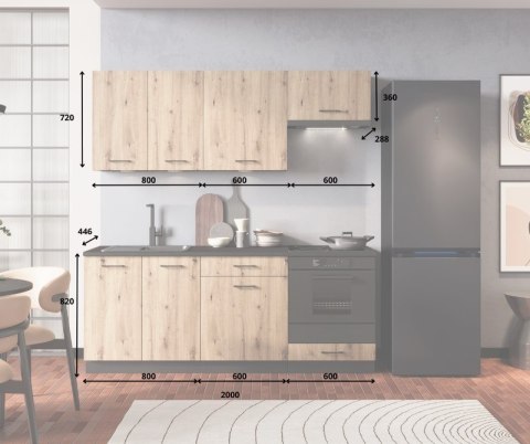 Zestaw mebli kuchennych Cosmo Design ANIKA dąb artisan/grafit 2,0