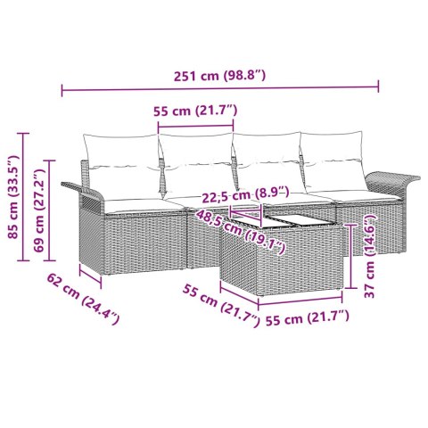 Zestaw Sof z poduszką 5 pcs Czarny polirattan
