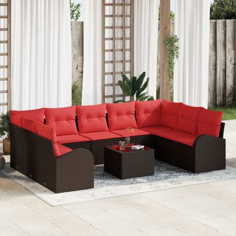 Zestaw Sof z poduszką 10 pcs Brązowy Rattan poli