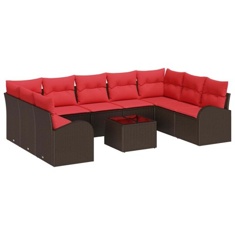 Zestaw Sof z poduszką 10 pcs Brązowy Rattan poli