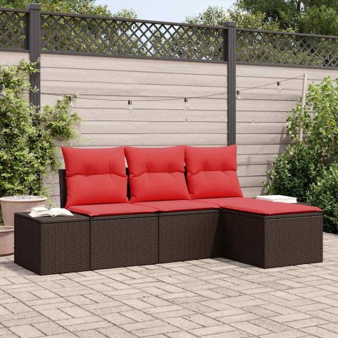 Zestaw Sof z poduszką 4 pcs Brązowy Rattan poli