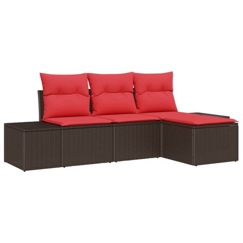 Zestaw Sof z poduszką 4 pcs Brązowy Rattan poli