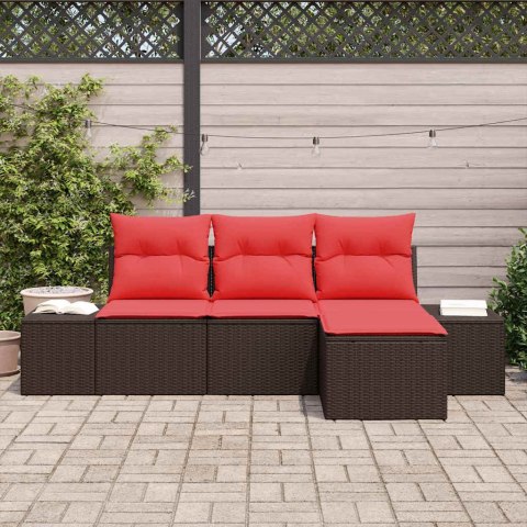 Zestaw Sof z poduszką 4 pcs Brązowy Rattan poli