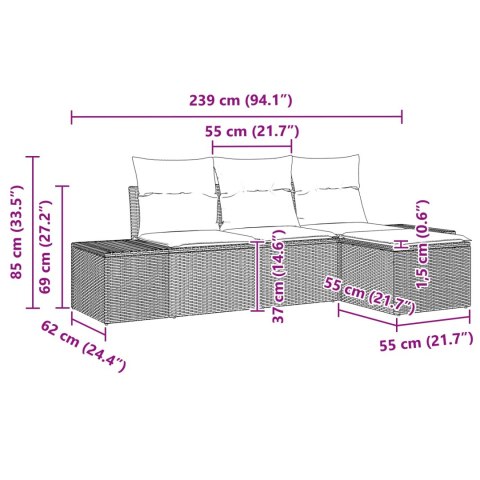Zestaw Sof z poduszką 4 pcs Brązowy Rattan poli