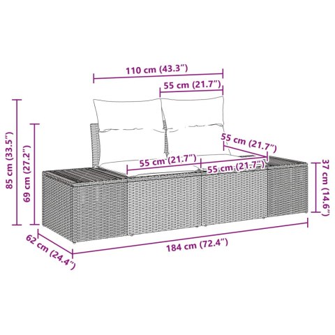 Zestaw Sof z poduszką 4 pcs Brązowy Rattan poli