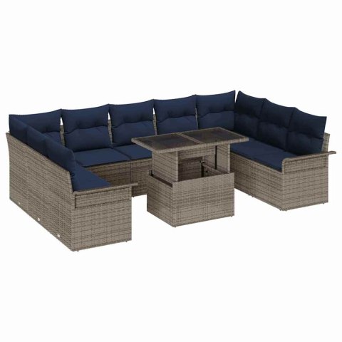 Zestaw Sof na Ogród z poduszką 10 pcs Szary Rattan poli