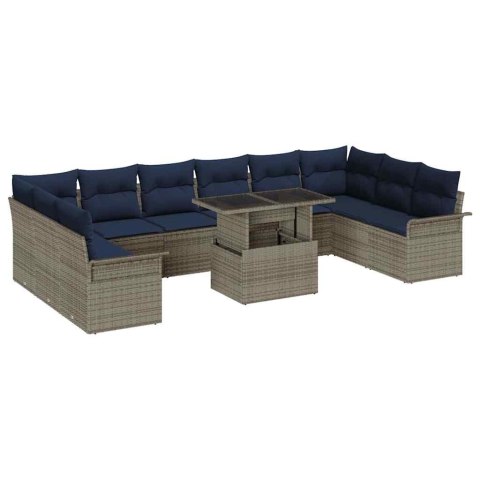 Zestaw Sof na Ogród z poduszką 11 pcs Szary Rattan poli