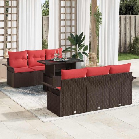 Zestaw Sof na Ogród z poduszką 7 pcs Brązowy Rattan poli