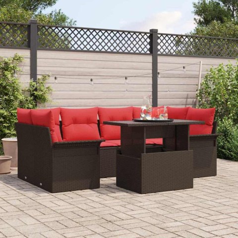 Zestaw Sof na Ogród z poduszką 7 pcs Brązowy Rattan poli