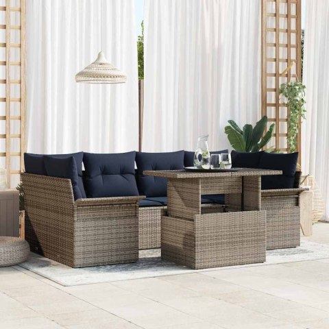 Zestaw Sof na Ogród z poduszką 7 pcs Szary Rattan poli