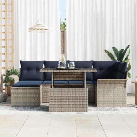 Zestaw Sof na Ogród z poduszką 7 pcs Szary Rattan poli