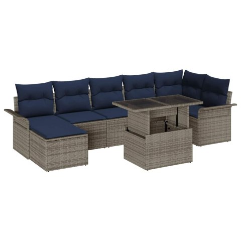 Zestaw Sof na Ogród z poduszką 8 pcs Szary Rattan poli