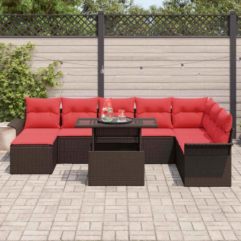 Zestaw Sof na Ogród z poduszką 9 pcs Brązowy Rattan poli