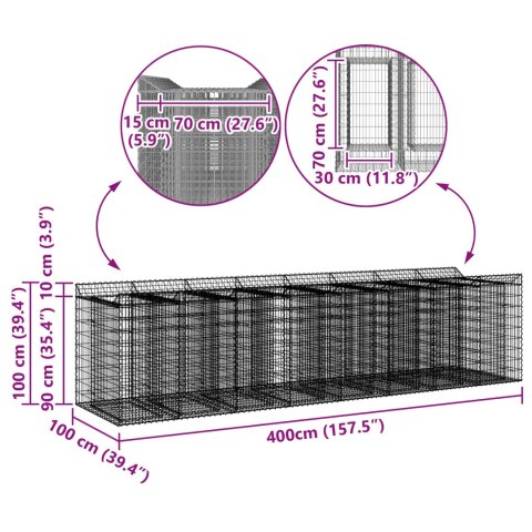 Podniesione łóżko gabionowe 4 pcs srebrny