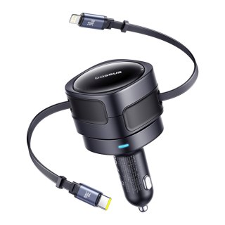 Ładowarka samochodowa ze zwijanymi kablami USB-C iPhone Lightning 60W - czarna