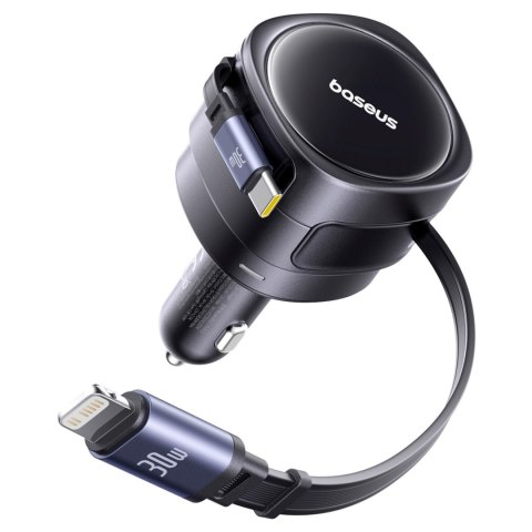 Ładowarka samochodowa ze zwijanymi kablami USB-C iPhone Lightning 60W - czarna