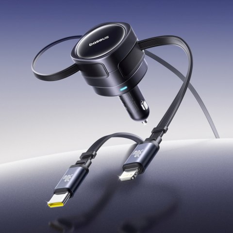 Ładowarka samochodowa ze zwijanymi kablami USB-C iPhone Lightning 60W - czarna