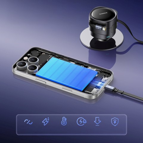 Ładowarka samochodowa ze zwijanymi kablami USB-C iPhone Lightning 60W - czarna
