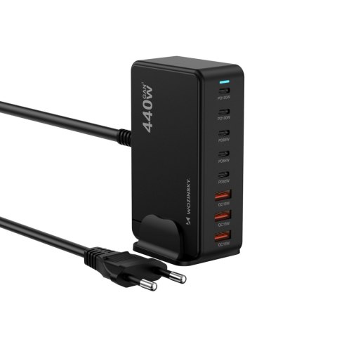 Stacja ładująca biurkowa 3x USB-A 5x USB-C GaN QC3 440W - czarna