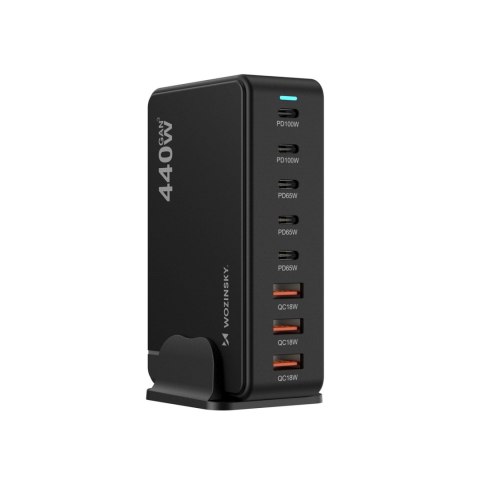 Stacja ładująca biurkowa 3x USB-A 5x USB-C GaN QC3 440W - czarna