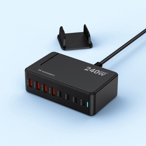 Stacja ładująca biurkowa 4x USB-A 4x USB-C GaN QC3 240W - czarna