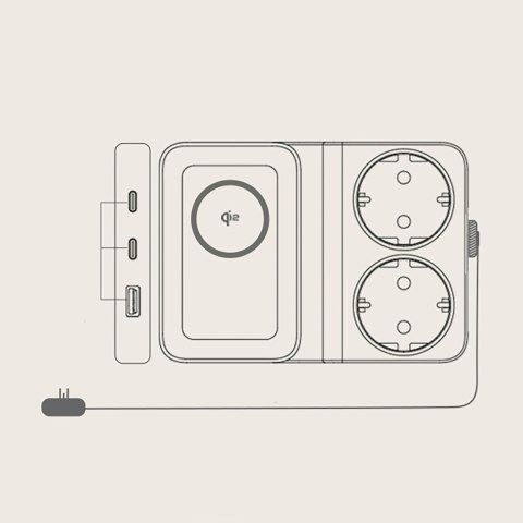 Stacja ładująca 6w1 bezprzewodowa USB-A USB-C 2x gniazdo AC 67W - czarna