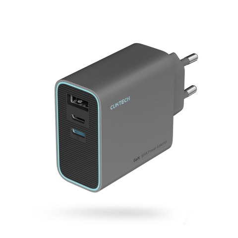 Ładowarka sieciowa USB-C USB-A GaN 65W - szara