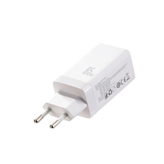 Ładowarka sieciowa USB-C USB-A GaN 65W z kablem USB-C 100W 1.2m - biała
