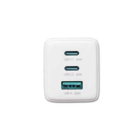 Ładowarka sieciowa USB-C USB-A GaN 65W z kablem USB-C 100W 1.2m - biała