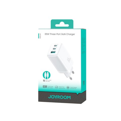 Ładowarka sieciowa USB-C USB-A GaN 65W z kablem USB-C 100W 1.2m - biała