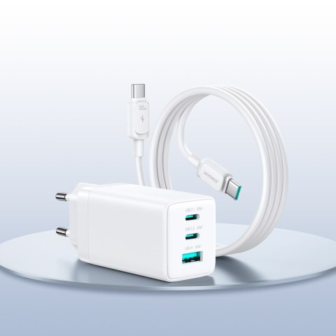 Ładowarka sieciowa USB-C USB-A GaN 65W z kablem USB-C 100W 1.2m - biała