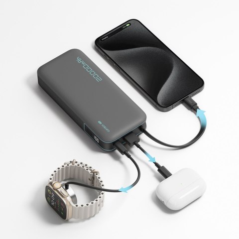 Powerbank 20000mAh USB-A USB-C z wbudowanym kablem USB-C 55W - szary