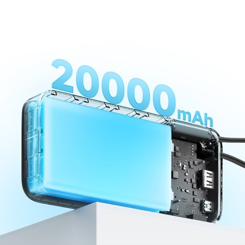 Powerbank 20000mAh USB-A USB-C z wbudowanym kablem USB-C 55W - szary
