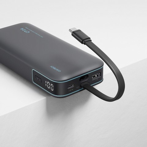 Powerbank 20000mAh USB-A USB-C ze zintegrowanym kablem 40W - szary