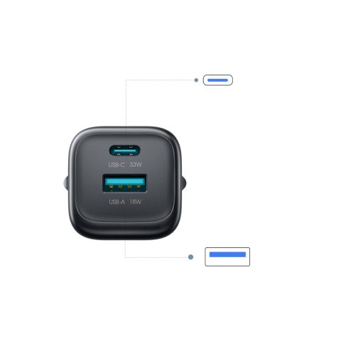 Ładowarka sieciowa USB-A USB-C 33W z kablem 60W USB-C do USB-C 1m - czarna