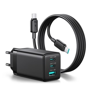 Ładowarka sieciowa USB-A USB-C GaN 65W z kablem USB-C 100W 1.2m - czarna
