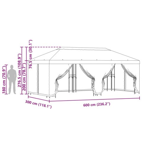 Altana z bokami 6 x 3 m Beżowy Poliester i Stal 190