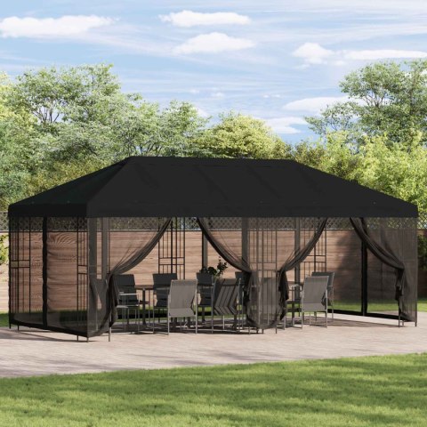 Altana z bokami 6 x 3 m Czarny Poliester i Stal 190