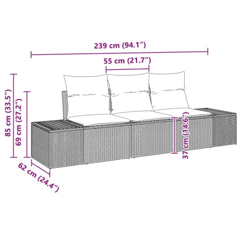 Zestaw Sof z poduszką 3 pcs Brązowy polirattan