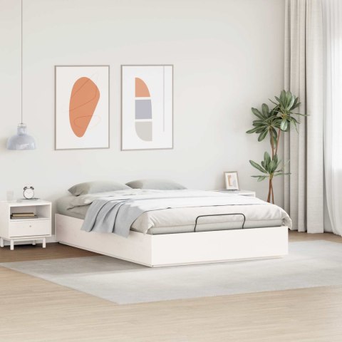 Łóżko otomanowe Biały 135 x 190 cm Lite drewno sosnowe