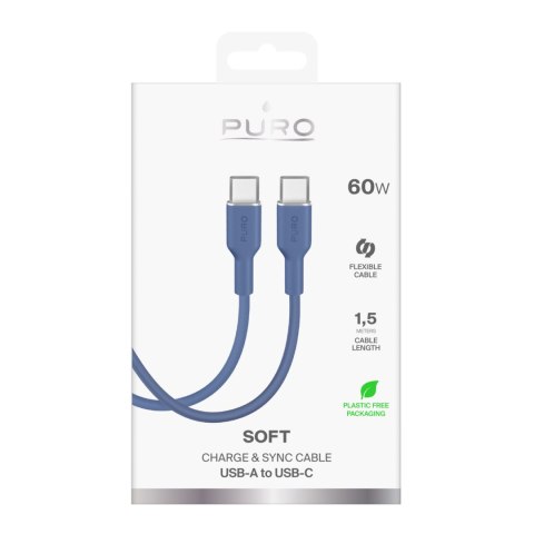 Kabel przewód elastyczny USB-C 60W 1.5m ICON - niebieski