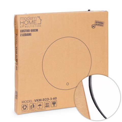 Lustro łazienkowe LED okrągłe ścienne 60 cm 3 barwy włącznik dotykowy ModernHome
