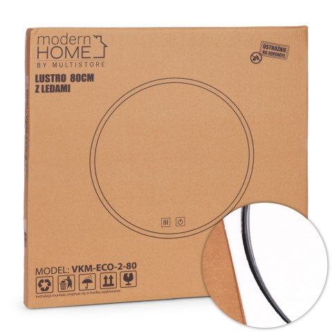 Lustro łazienkowe LED okrągłe ścienne 80 cm 3 barwy anti-fog włącznik dotykowy ModernHome