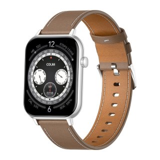 Smartwatch COLMI C28 Srebrny + brązowy skórzany pasek