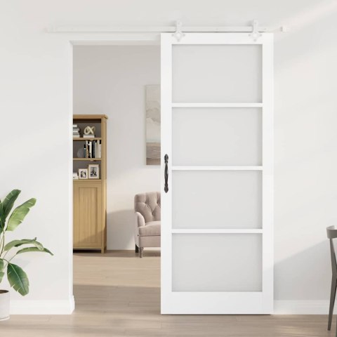 Drzwi przesuwne Biały 93 x 232 cm Lite drewno sosnowe i szkło