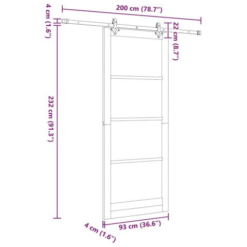 Drzwi przesuwne Biały 93 x 232 cm Lite drewno sosnowe i szkło