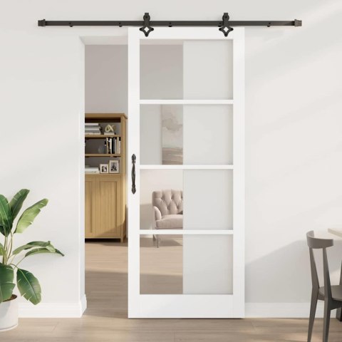 Drzwi przesuwne Biały 93 x 232 cm Lite drewno sosnowe i szkło
