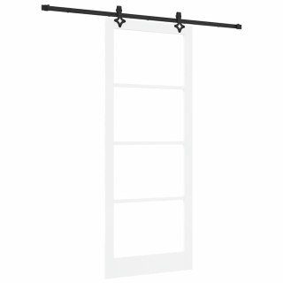 Drzwi przesuwne Biały 93 x 232 cm Lite drewno sosnowe i szkło