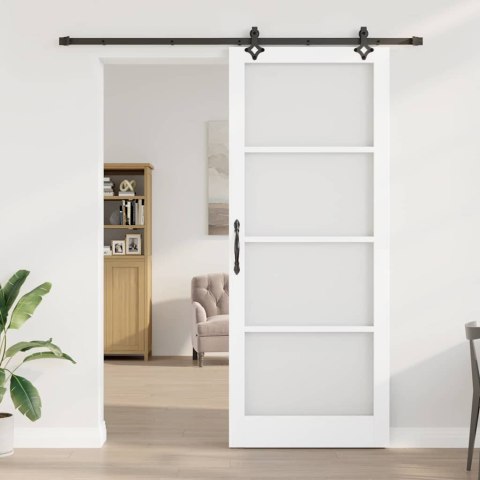 Drzwi przesuwne Biały 93 x 232 cm Lite drewno sosnowe i szkło