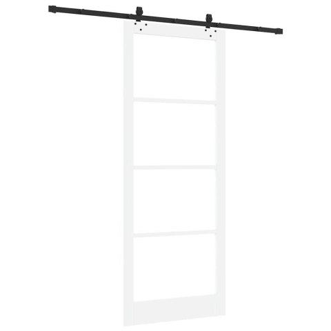Drzwi przesuwne Biały 93 x 232 cm Lite drewno sosnowe i szkło